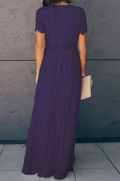 Women's Floral Crochet Lace V-Neck Midi Dress with Bell Sleeves