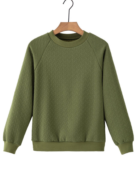 Forest Green Textured Raglan Sleeve Casual Sweatshirt