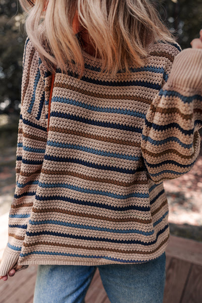 Soft Pastel Striped Knitted Sweater for Women - Cozy Relaxed Fit for Effortless Style and All-Day Comfort