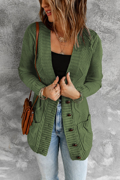 Cozy Women's Green Cardigan with Button Closure and Pockets  Stylish Layering Essential for Every Occasion