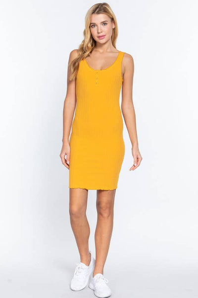 Sleeveless Double Scoop Neck Button Detail Lettuc