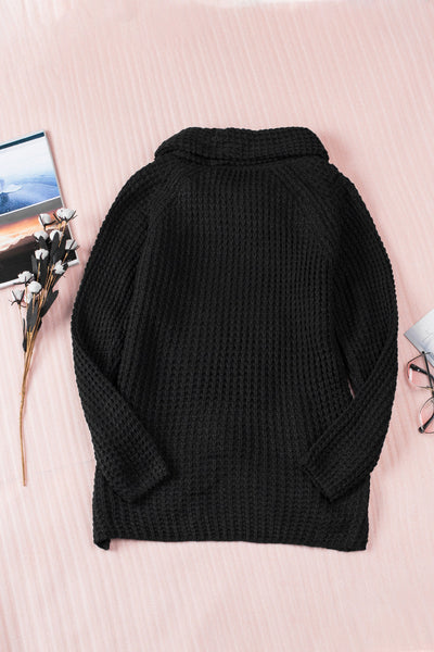 Cozy Black Button-Up Turtleneck Sweater for Women - Versatile Chic Style with a Comfortable Fit