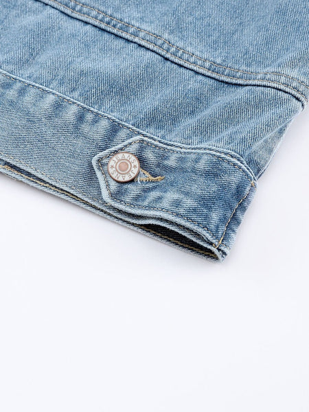 Women's Sky Blue Rhinestone Embellished Denim Shacket