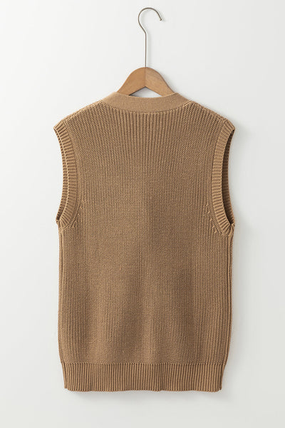 Chic Women's Parchment V-Neck Sweater Vest - Versatile Layering Piece for Effortless Style and Comfort