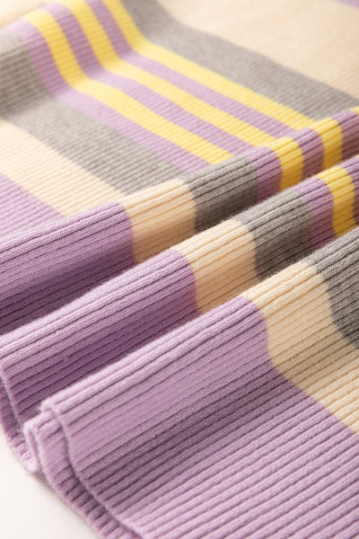 Cozy Purple Striped Dolman Sleeve Sweater for Women - Rib Knit, Cuffed Design for Effortless Style and Comfort