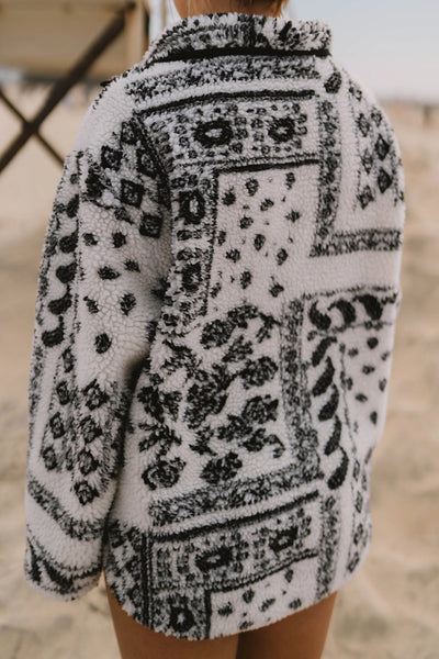 Cozy Oversized Black Sherpa Quarter Zip Sweatshirt for Women with Trendy Western Print Stylish Casual Top
