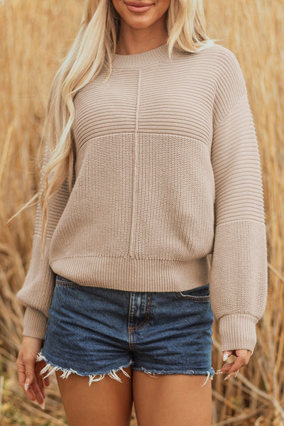 Elegant Pastel Puff Sleeve Sweater for Women - Cozy Soft Knit Top for Trendy Casual Outfits