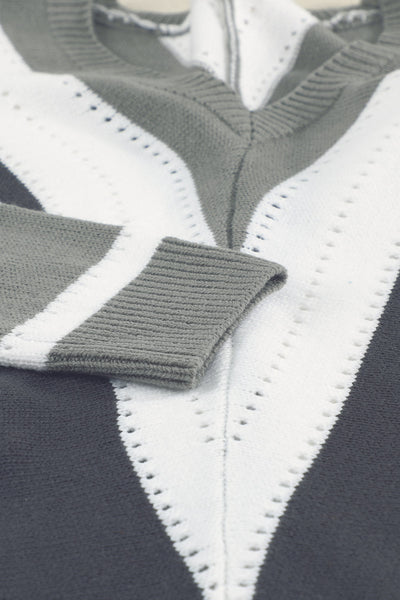 Zip-Up V-Neck Striped Sweater