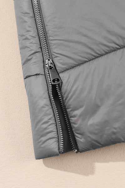 Women's Stylish Dark Grey Hooded Quilted Long Vest Coat - Cozy Winter Outerwear for Ultimate Warmth and Comfort