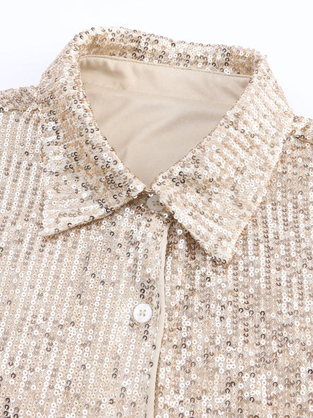 Sequin Embellished V-Neck Short Sleeve Fashion Blouse