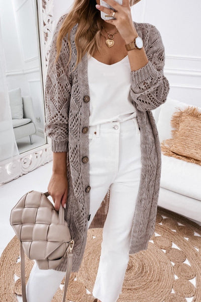 Chic Openwork Knit Cardigan for Women - Stylish Lightweight Layering Piece in Soft Pastels with Relaxed Fit