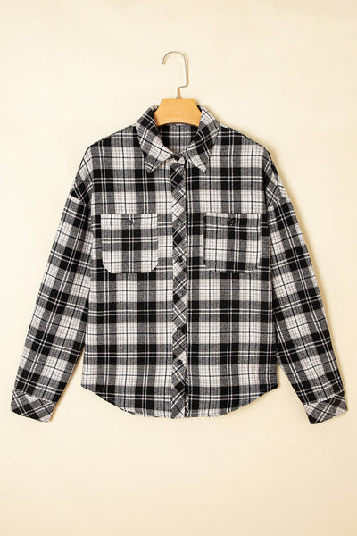 Trendy Women's Long Sleeve Black Plaid Button-Up Shirt - Casual Fit for Effortless Everyday Style