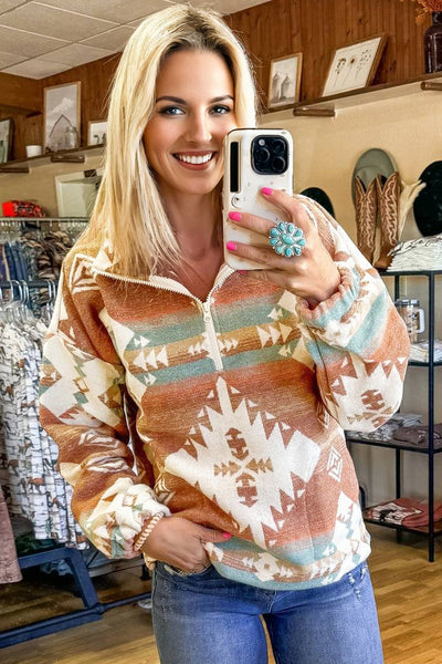 Women's Cozy Aztec Print Sweatshirt - Vibrant Casual Fit for Everyday Comfort and Effortless Style