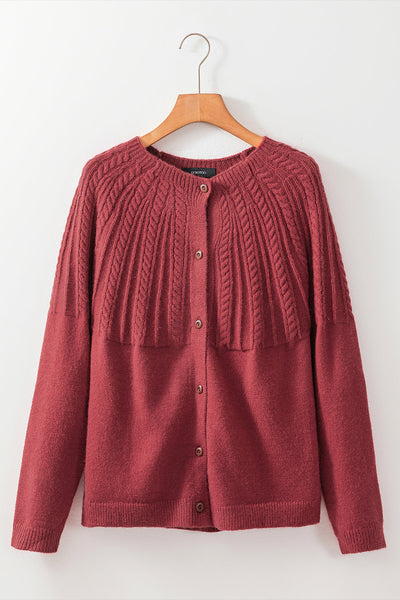 Women's Red Dahlia Cable Knit Button-Down Cardigan