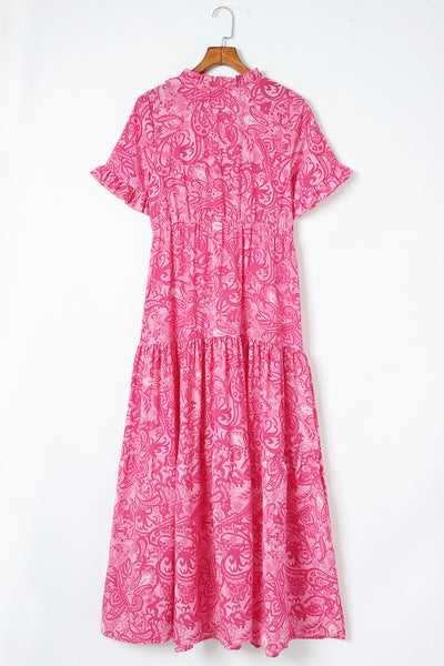 Mid-sleeve V-neck Bohemian Long Dress