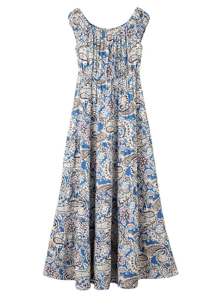 Printed V-Neck Off-Shoulder Short Sleeve Dress