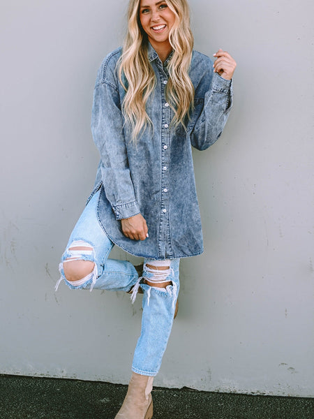 Casual Elastic Belt Cuffed Sleeve Denim Hooded Jackets