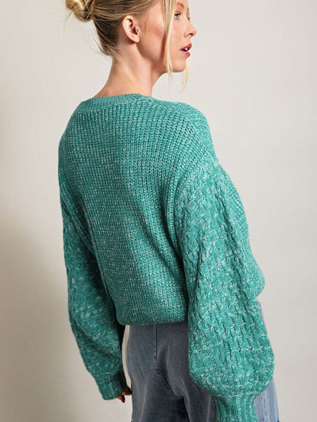 Green Cable Knit Cropped Sweater