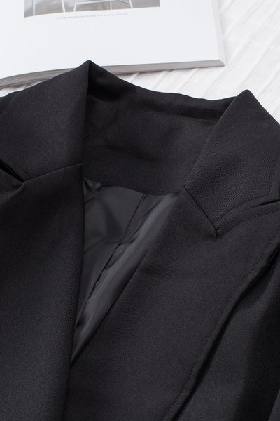 Ruched Solid Color Open-Front Buttonless Placket Casual Blazer