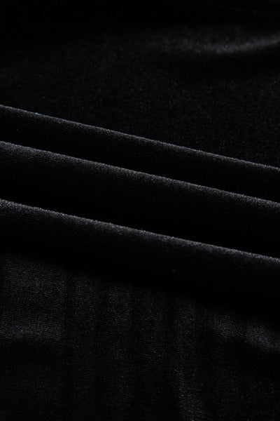 Chic Women's Black Velvet Top with Pearl Beading - Elegant Half Sleeve Design for Casual or Evening Events