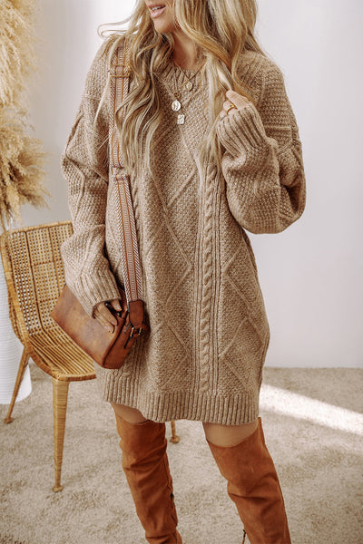 Chic Cream Sweater Dress for Women - Long Sleeve Knit Midi with Belted Waist for Cozy, Effortless Style