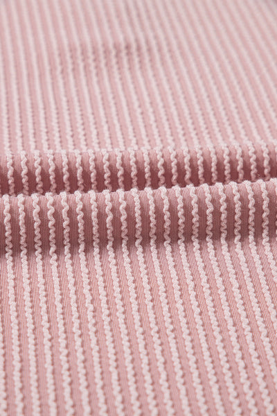 Women's Pink Ribbed Colorblock Henley Pullover with Half-Placket