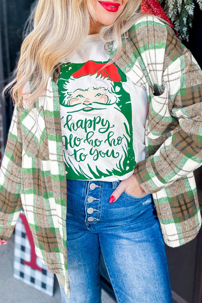 Women's Cozy Khaki Plaid Flannel Shacket - Stylish Casual Layering Jacket for Christmas and Everyday Wear