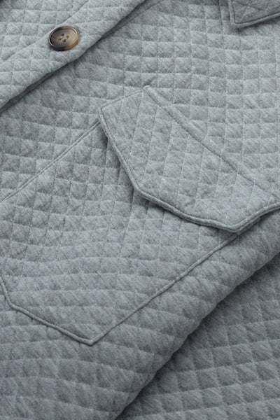 Women's Gray Retro Quilted Shacket with Pockets - Trendy Button-Up Jacket for Chic Layered Style and Comfort made for easy styling and wardrobe