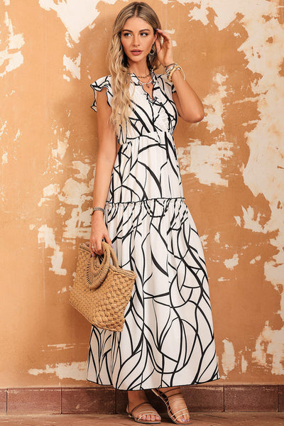 Chic Print Halter Tie Waist Wide Leg Jumpsuit