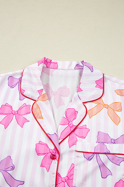 Chic Women's Bow Print Pajama Set - Soft, Cozy Sleepwear for Relaxed Nights, Perfect Gift in Charming Colors