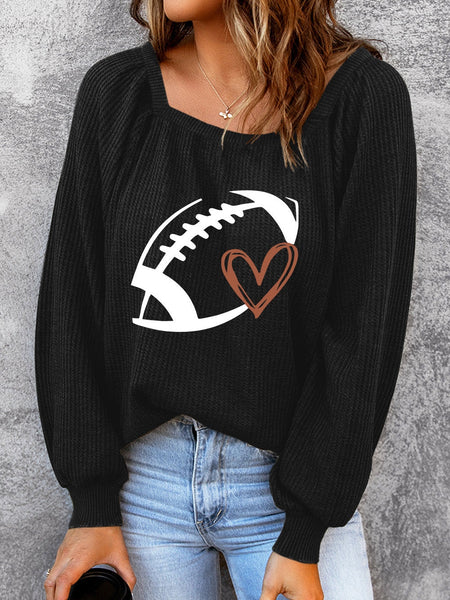 Rugby Chic Black Puff Sleeve Waffle Knit Top