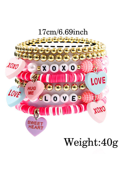 Women's Pink and Gold PMMA Heart Charm Stackable Bracelet Set with practical styling and dependable silhouette control.