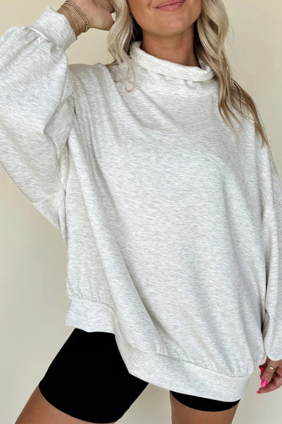 Stylish Oversized Light Grey Mock Neck Sweatshirt for Women Cozy, Comfortable Casual Wear for Everyday Fashion