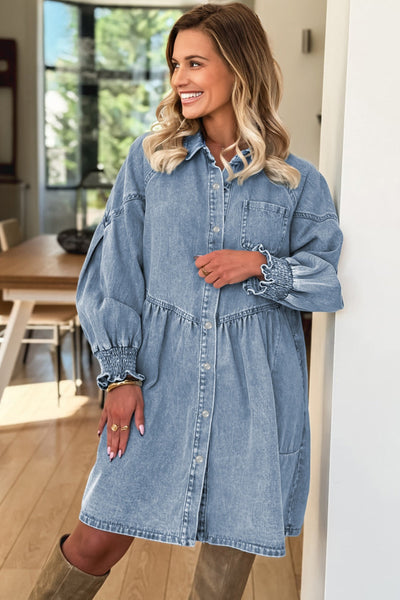 Stylish Women's Blue Denim Mini Dress with Button-Up Front, Casual Summer Essential for Everyday Wear and Outings