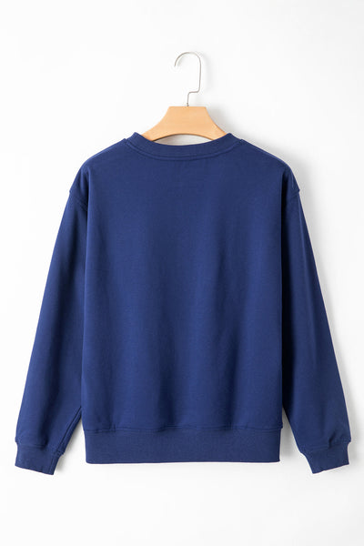 Cozy Women's Navy Blue Fleece-Lined Drop Shoulder Sweatshirt - Casual Comfort for Everyday Wear