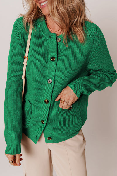 Women's Kelly Green Ribbed Knit Button-Front Cardigan
