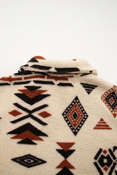 Women's Cozy Beige Plush Half Zip Sweatshirt for Women - Chic Western Aztec Style for Effortless Casual Looks