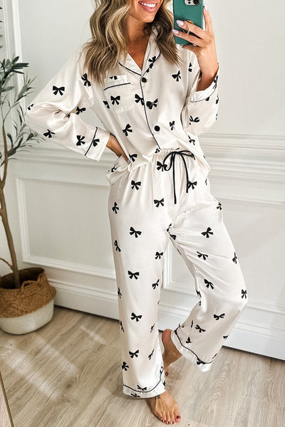 Cozy Women's Bow Print Pajama Set - Soft Cotton Loungewear for Stylish Sleep and Relaxation in Trendy Design made for easy styling and wardrobe