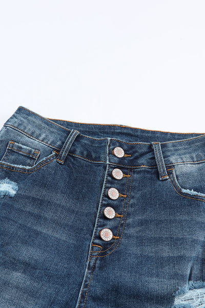 Retro Rolled Hem Single-Breasted Closure Straight Loose Casual Jeans
