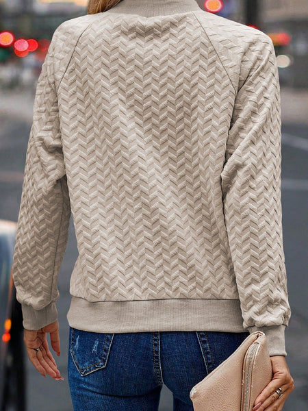 Cozy Beige Quilted Texture Pullover with Raglan Sleeves