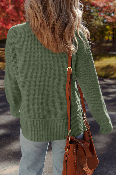 Women's Mist Green Waffle Knit High Neck Sweater
