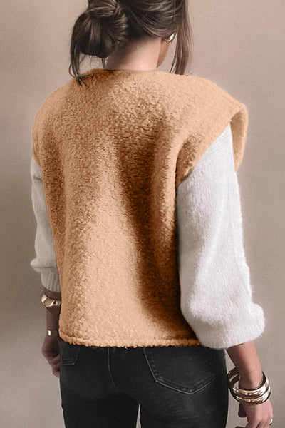 Women's Light French Beige Textured Vest with Metallic Accents