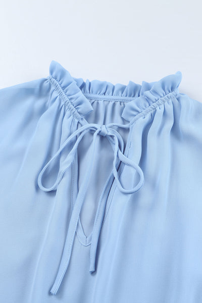 Chic Light Blue V-Neck Long Sleeve Ruffle Mini Dress for Women Ideal for Spring & Summer Events, Effortlessly Stylish