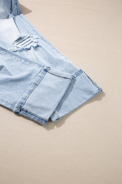 Effortlessly Chic Women's Light Wash Distressed Straight-Leg Jeans in Beau Blue for Stylish Comfort