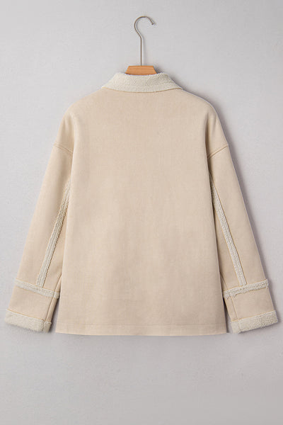 Cozy Women's Parchment Suede Sherpa-Lined Western Jacket - Relaxed Fit for Effortless Style and Warmth
