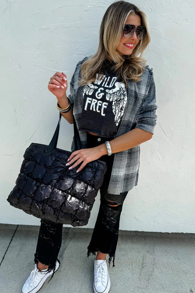 Chic Women's Gray Plaid Shacket with Raw Edges - Versatile Open Front Jacket for Effortless Casual Style