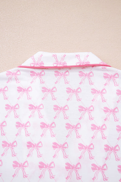 Cozy Women's Bow Print Cotton Pajama Set Stylish Sleepwear for Relaxed Nights and Comfortable Lounging