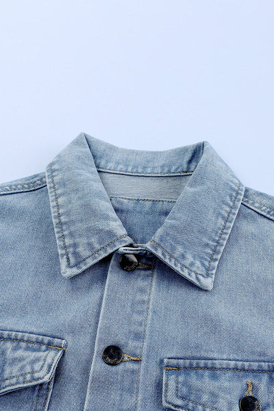 Light Wash Denim Jacket with Leopard Print