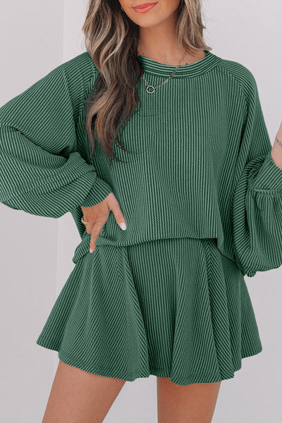 Stylish Women's Ribbed Two-Piece Set - Cozy Cropped Top & High-Waisted Soft Knit Pants for Effortless Everyday Wear