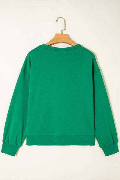 Women's Sea Green "Holly Jolly" Holiday Sweatshirt - Embroidered Towel Design, Cozy Comfort Fit for Festive Style